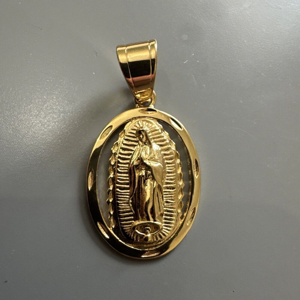 Virgin Mary Stainless Steel Pendant Jesus Christ Religious Faith 24 Inch Gold